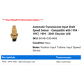 thumbnail image 2 of Automatic Transmission Input Shaft Speed Sensor - Compatible with 1994 - 1997, 1999 - 2001 Chrysler LHS 1995 1996 2000, 2 of 2
