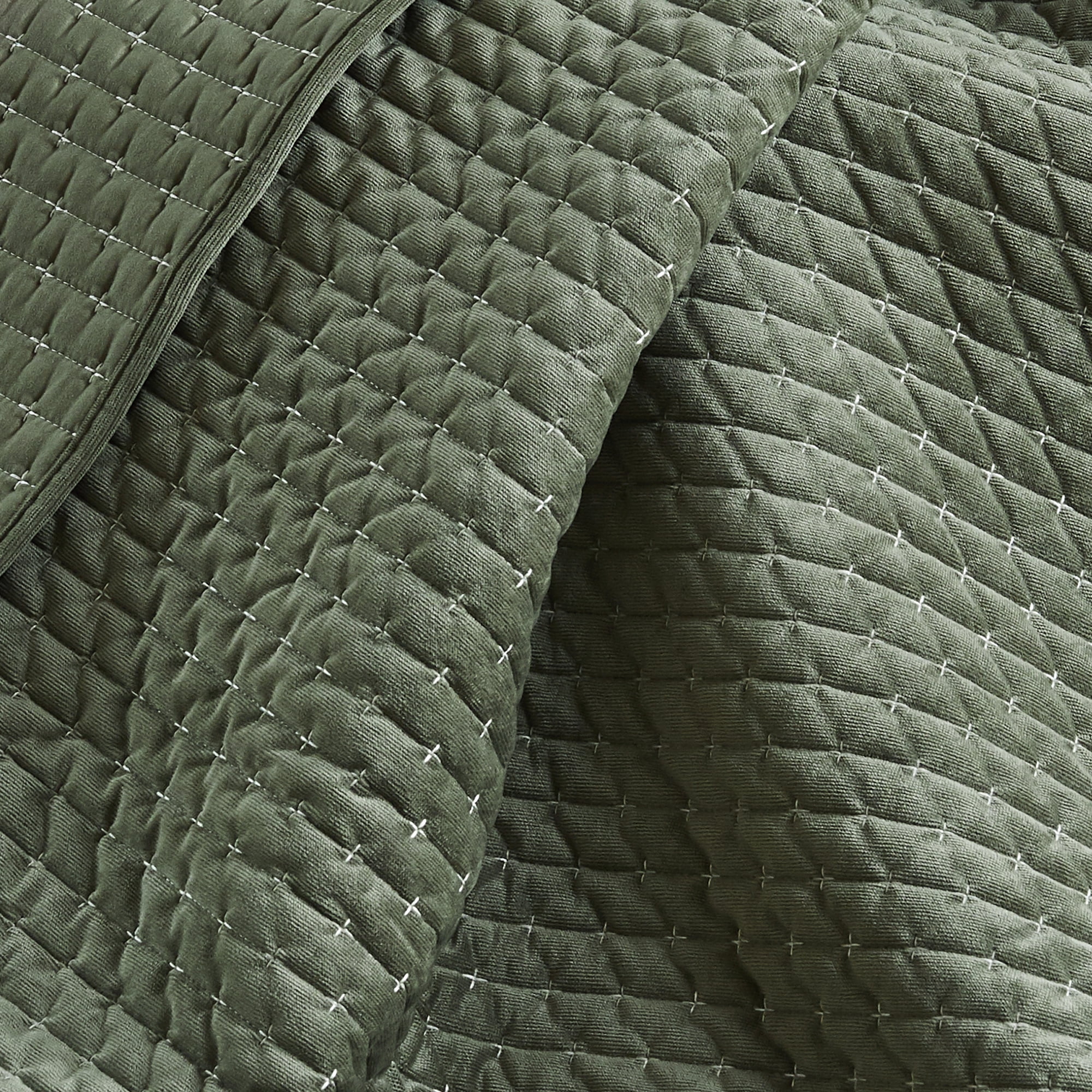 Levtex Home - Velvet Stitch - Throw - Cross Stitch Velvet - Green with White - Quilt (50x60in.) and Sham 50x60in. - Polyester