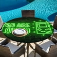 thumbnail image 6 of Green Video Game Round Tablecloth 36-44 Inch Round Fitted Table Cloth with Elastic Edge, Black Modern Text Graffiti Brick Waterproof Table Cover Protector for Outdoor Picnic Party Dining, 6 of 9