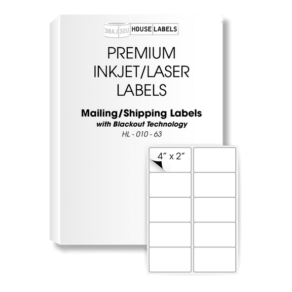 HOUSELABELS 10-up Shipping Labels (2" x 4") with BLACKOUT Technology (covers text behind label) For Laser and Inkjet Printers, 25 Sheets