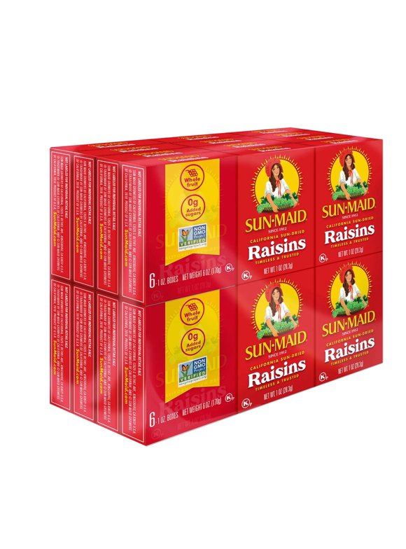 Sun-Maid California Sun-Dried Raisin, 100% Natural Raisins, 6 Pk, 1 oz