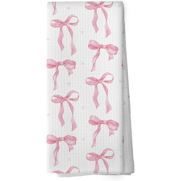 Coquette Kitchen Towels - Pink Preppy Bow Girly Dish Towels,Cute Trendy Funky Bowknot Decorative Absorbent Dishcloths Hand Towels for Kitchen Home Bathroom Girls Drom Decor 18x26 Inches