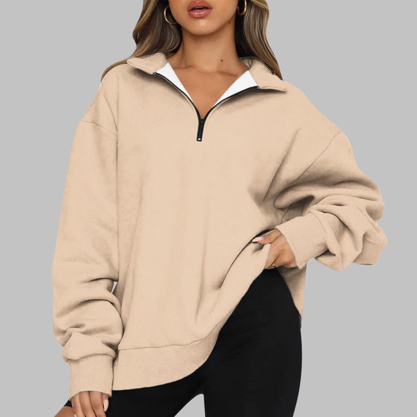 Jhsnjnr Womens Plain Pullover Sweatshirts Long Sleeve Oversized Sweater  with Pocket Fleece Lined Hoodies : : Clothing, Shoes & Accessories