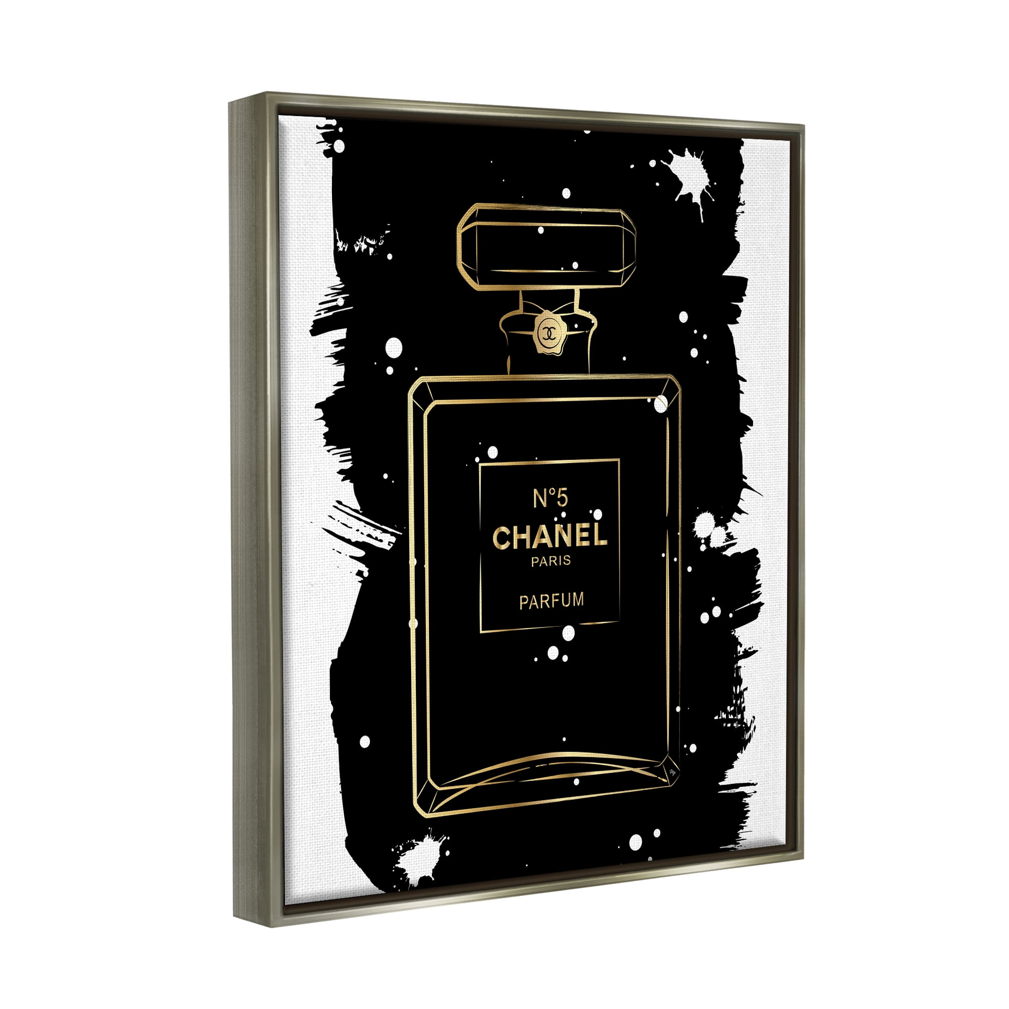 Stupell Industries Black Glam Perfume Beauty & Fashion Painting Gray Floater Framed Art Print Wall Art, 17 x 21