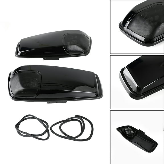 Motor Genic 5 x 7 Speaker Lids Vivid Black Saddlebag for Harley Touring 2014-2020