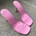 thumbnail image 4 of Anuirheih Clearance Slip on Sandals Women,Women's Casual Cute Transparent Crystal Heel Open Toe High Heel Slippers(Pink), 4 of 4