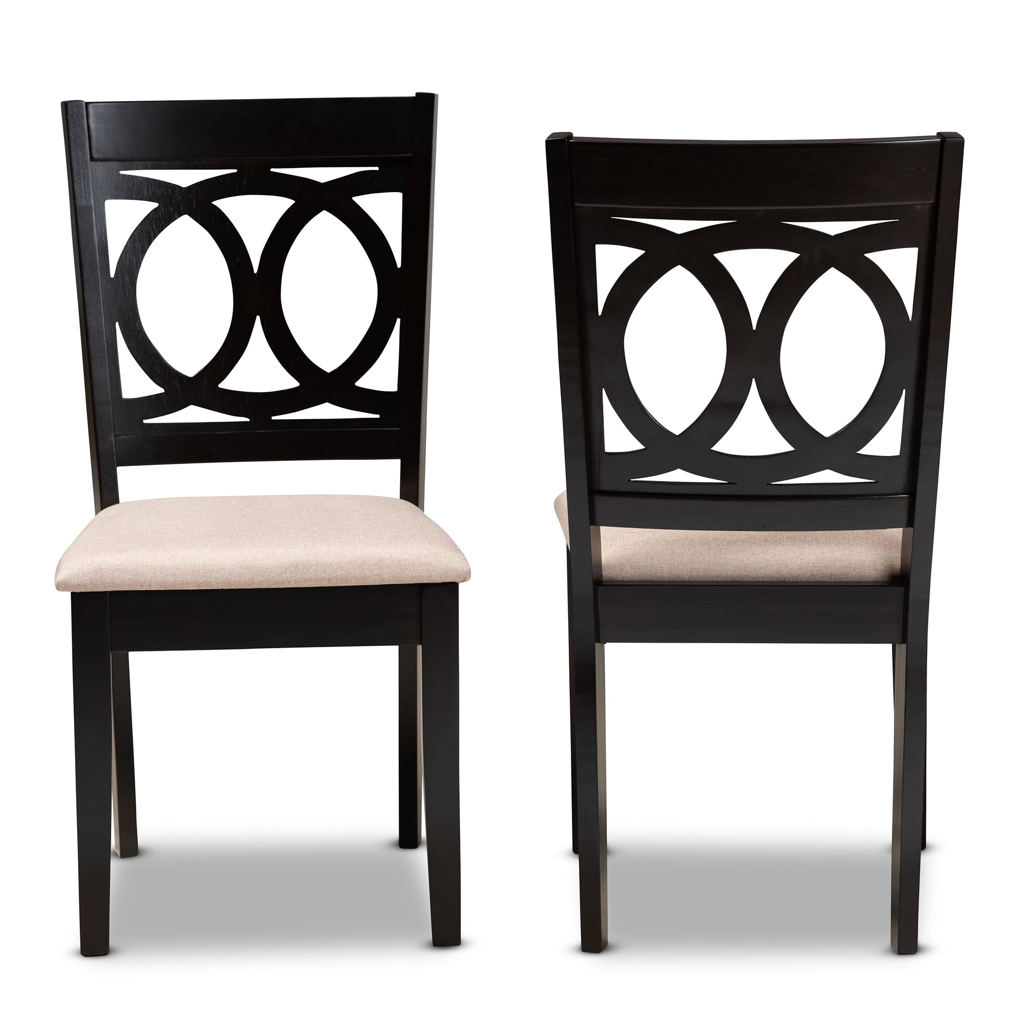 Baxton Studio Lenoir Modern and Contemporary Sand Fabric Upholstered Espresso Brown Finished Wood 2-Piece Dining Chair Set Set