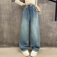 thumbnail image 2 of Byoo Toddler Girls Jeans Straight Leg Soft Wide Leg Straight Fit Denim Pants Vintage School Loose Fit Trousers,Blue, 2 of 8