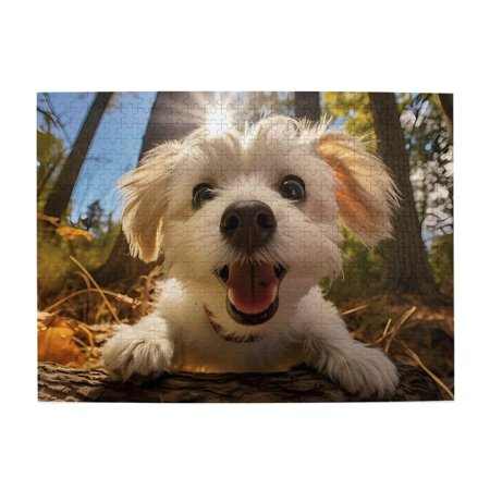 1000-Piece Wooden Jigsaw Puzzle for Adults & Families - Happy Dog Sunny Forest Fun & Educational Brain-Teasing Game Artistic Home Decor