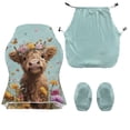 thumbnail image 4 of SCRAWLGOD Highland Cow Butterfly Floral Print Cyan Print Gaming Chair Cover with Armrest Cover, Universal Computer Rotating Chair Slipcover Thick Gaming Reclining Chair Protection with Elastic Band, 4 of 7