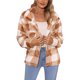thumbnail image 1 of Otoño Invierno chaqueta de un solo pecho con cuello vuelto para mujer abrigo a cuadros de manga larga de lana borrosa prendas de vestir cuadros café y blanco L, 1 of 7