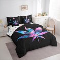 thumbnail image 3 of Feelyou Blue Pink Leaf Bedding Comforter Set 7-Piece for Teens, Dreamy Watercolor Plant King Bedding Sets, Cartoon Botanical Reversible Bed Sheets, Ultra Soft Home Decor, 3 of 7