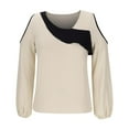 thumbnail image 2 of Womens Tops, Women's Cold Shoulder Colorblock Tops Long Sleeve Off Shoulder Casual Shirts Asymmetrical Blouse, 2 of 5