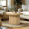 thumbnail image 2 of Queip Extra Small Accent Table, Fluted Fir and MDF Wood Round Side Tables, Mid Century Modern Short End Table for Living Room Couch, Bedroom, Nightstand End Tables for Small Space-C Brown, 2 of 11