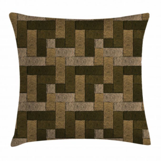 Chocolate Throw Pillow Cushion Cover, Parquet Pattern in Wooden Style