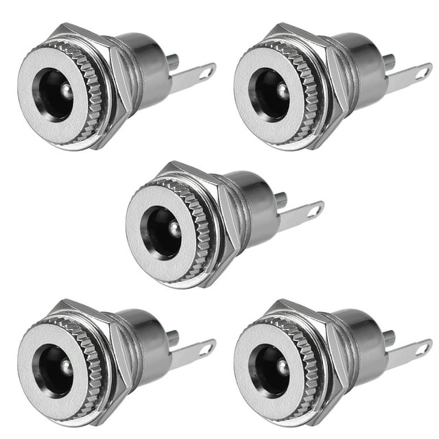 Unique Bargains Panel Mount DC Connector Power Audio Video Socket Female 5.5mm x 2.5mm Silver Tone 5Pcs