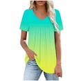 thumbnail image 2 of ALLLIST Gradient Women's Tops V Neck Short Sleeve Blouse Summer Pleated Yellow Pullover Women's Clothing, 2 of 4
