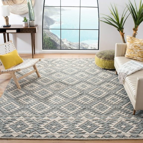 SAFAVIEH Natura Steve Geometric Area Rug, Cream/Aqua, 8' x 10'