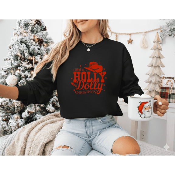 Dolly Retro Have Yourself A Holly Dolly Christmas Retro Holiday Sweatshirt, up to size 5XL