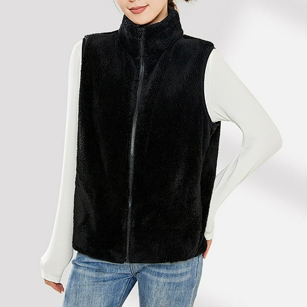 Manxivoo Womens Vests Outerwear Women s Large Autumn Winter Casual Loose Sleeveless Standing Collar Warm Coral Vest Coat Puffer Vest Women Black L Walmart Business Supplies