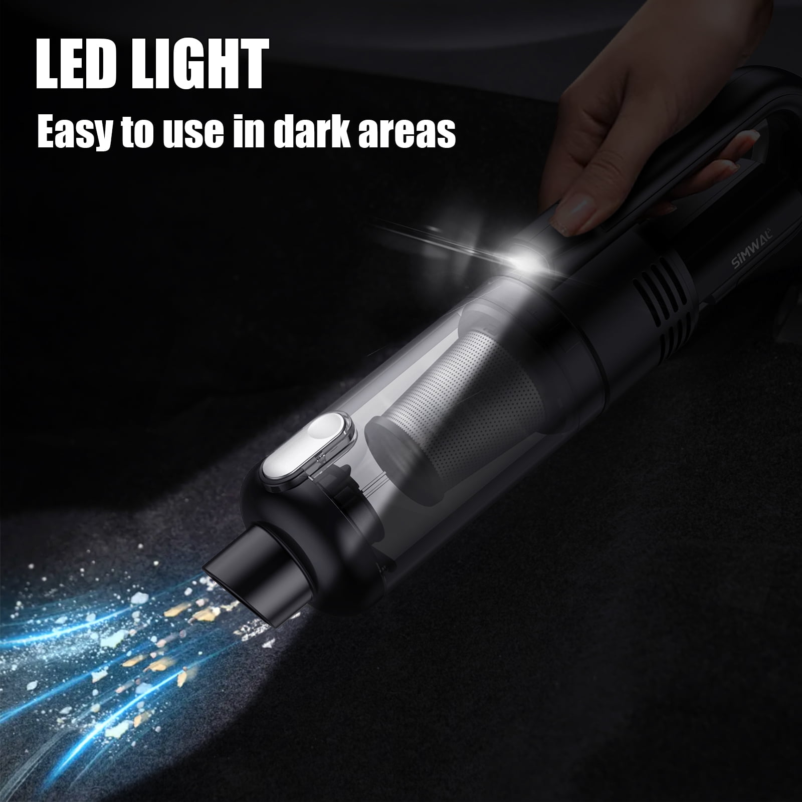 Hioha SV01-Black Cordless Handheld Car Vacuum Cleaner - 9500Pa - LED Display - HEPA Filter - Black
