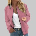 thumbnail image 5 of Textilo Women's Bomber Jacket Zip Up Long Sleeve Windbreaker with Pockets Solid Color Outwear Coat Casual Work Fashion Fall Lightweight Outfits,Pink S, 5 of 5