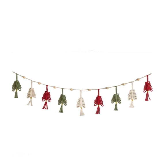 JHyouerji Beaded Tassel Flag Christmas Garland Cloth Wood Hanging Banner for Fireplace Porch Stair Home Xmas Party Decor