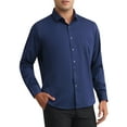 thumbnail image 4 of CAMISAS DE VESTIR MASCULINAS SÓLIDAS DE MANGA LARGA AJUSTE REGULAR FORMAL NEGOCIOS CAMISAS DE BOTONES FORMAL L AZUL MARINO, 4 of 5