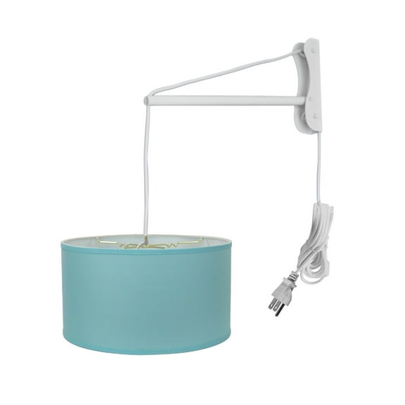 MAST Plug-In Wall Mount Pendant, 2 Light White Cord/Arm with Diffuser, Island Paridise Blue Shade 18x18x10