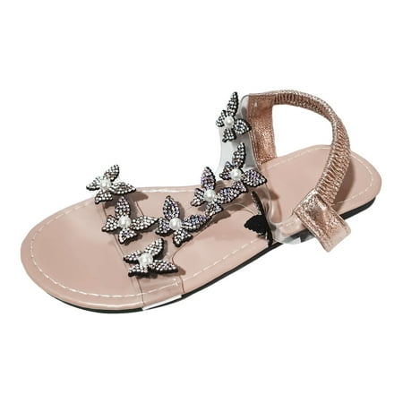 

Xboschi Walking Sandals Women Sandals Dressy Ladies Summer Rhinestone Pearls Flat Bottom Transparent One Strap Large Size Sandals Slippers