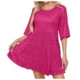 thumbnail image 1 of Minivestido de manga corta con lentejuelas brillantes: cintura holgada, color liso, para fiestas/galas, lavable a máquina, tallas S-XXL., 1 of 4