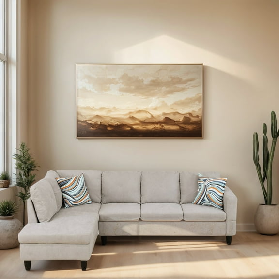 Hommoo Modern Flannelette 2-Piece Living Room Sofa Set Sectional Couches and Sofas, L-Shaped Sectional Couch Sofa, Off-White(No Ottoman)