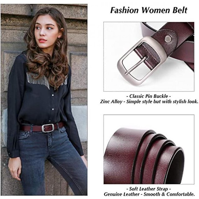 Universal para hombres y mujeres, cinturones de cuero de moda para mujer con hebilla de pasador, cinturón de cintura para pantalones vaqueros, pantalones marrones más grandes Feliz Sencillez