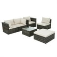 thumbnail image 5 of Highsound 6 Piece Patio Furniture Sets, All Weather PE Wicker Rattan Outdoor Sectional Sofa Conversation Couch with Glass Table, Cushions and Ottoman, for Lawn, Garden, Backyard, Beige, 5 of 11