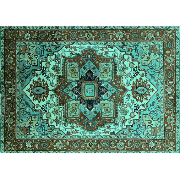 Ahgly Company Indoor Rectangle Oriental Turquoise Blue Industrial Area Rugs, 6' x 9'