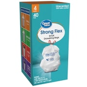 Great Value 4 Gallon Strong Flex Small Drawstring Garbage Bags, 40 Bags