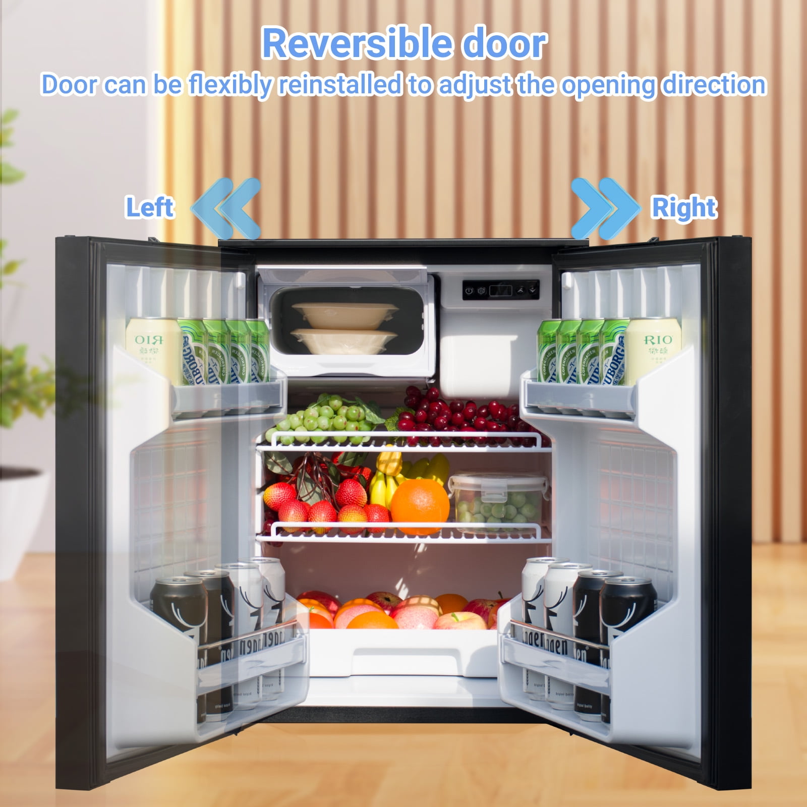 SMAD 3 Cu ft RV Compact Portable Car Refrigerator, 85L Fridge and Freezer, DC 12/24V Reversible Door