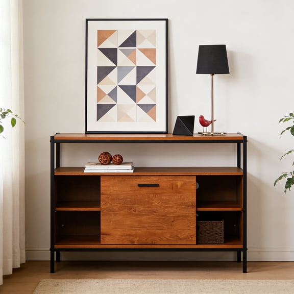 Caffoz Wood TV Media Stand with Sliding Barn Door for TVs up to 50"