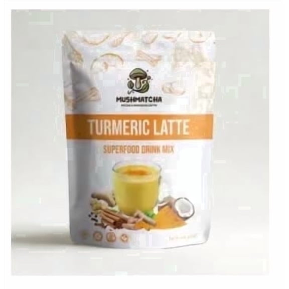 MushMatcha Turmeric Latte Drink Mix Powder Caffeine-Free Vegan 1-Count 100g