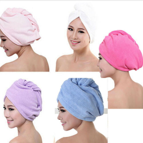 Details about   Microfibre Hair Drying Towel Wrap Turban Head Hat Bun Cap Shower Dry Microfiber 