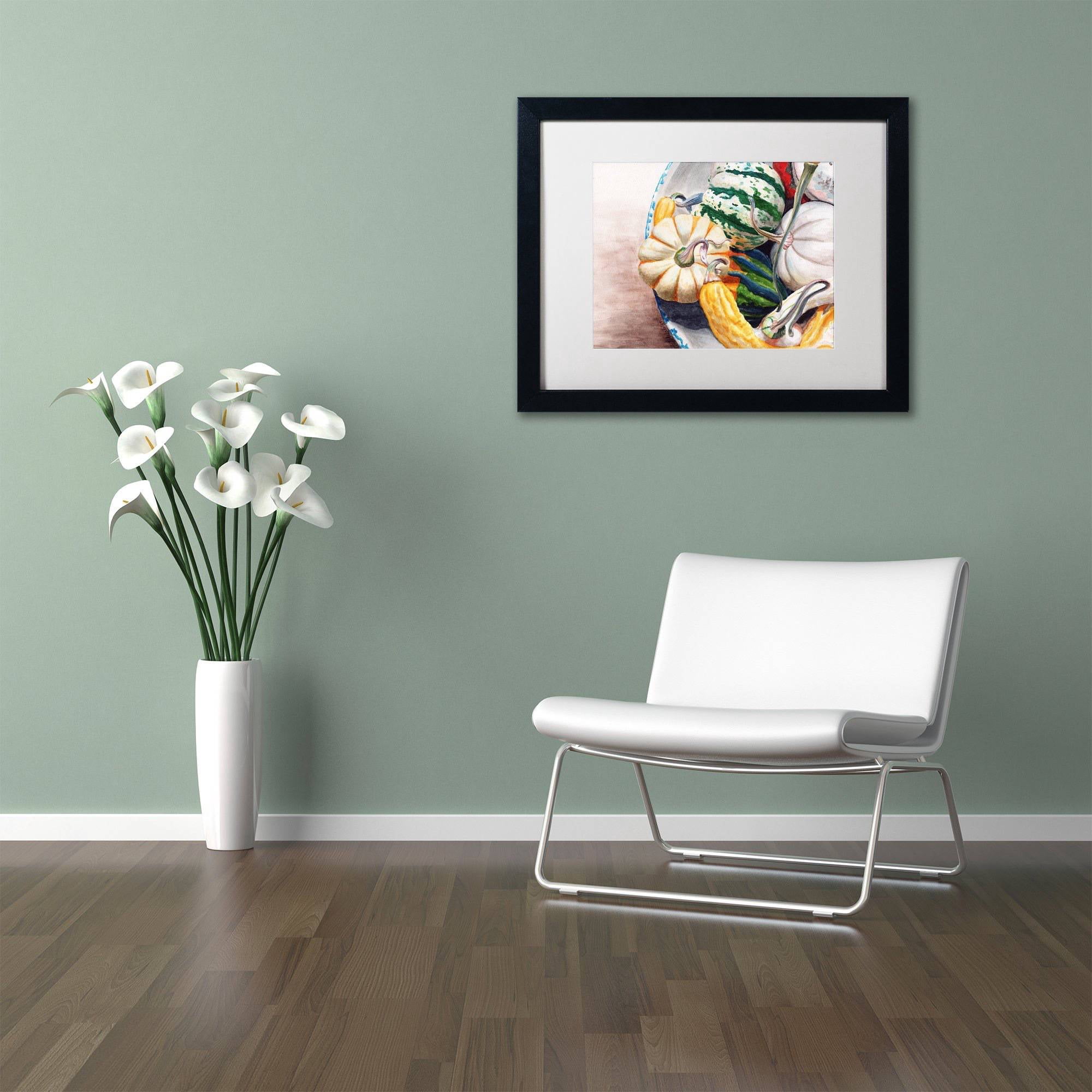 Trademark Fine Art "Autumn Gourds" Canvas Art by Jennifer Redstreake White Matte, Black Frame