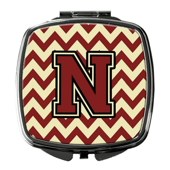 Letter N Chevron Maroon and Gold Compact Mirror