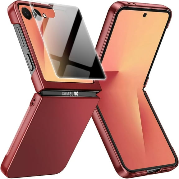 for Samsung Galaxy Z Flip 7 Privacy Case,Samsung Flip 7 Phone Case Built-in Anti Spy Screen Protector,Hard PC Ultra-Thin Full Body Cover Shockproof Protective Cases for Galaxy Z Flip7 5G,Red