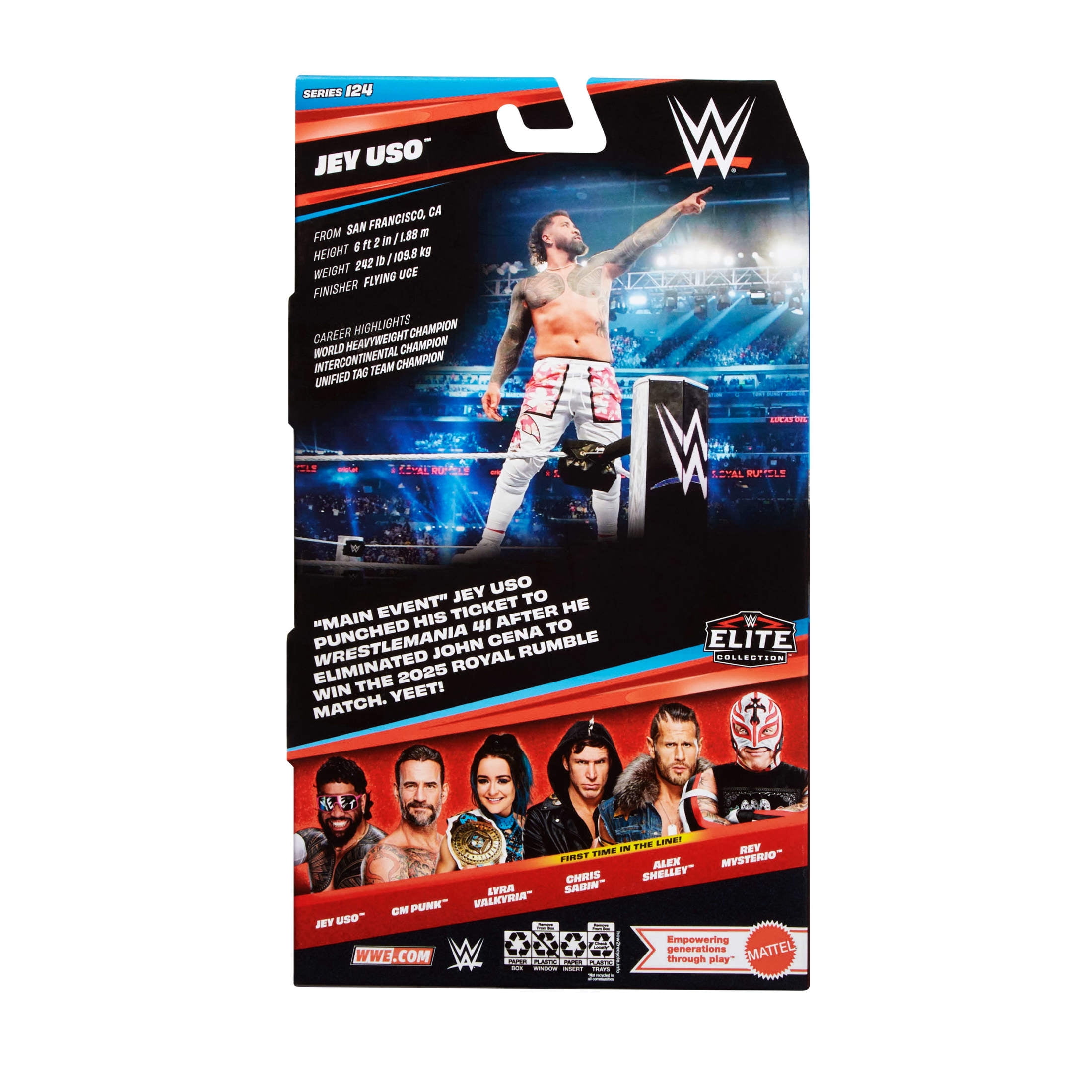 WWE Elite Jey Uso Action Figure, Series #124 Set, 6-inch Collectible with Articulation & Accessories