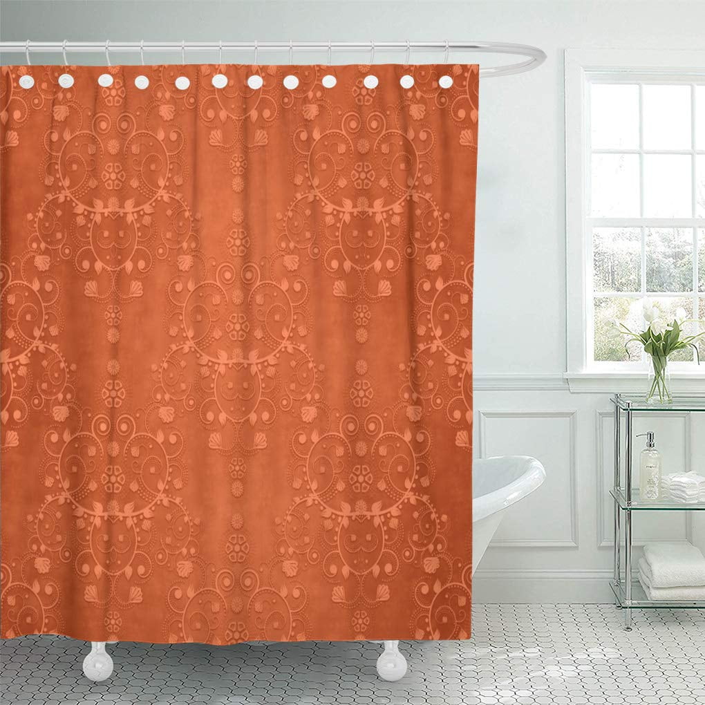 XDDJA Vintage Deep Burnt Orange Damask Pattern Antique Modern Shower