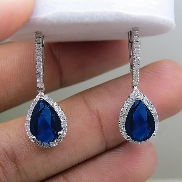 NYS Jewellrs2.40Ct Pear Cut Blue Sapphire Lever Back Drop Earring's 14K White Gold Plated 925 Sterling Silver For Women's