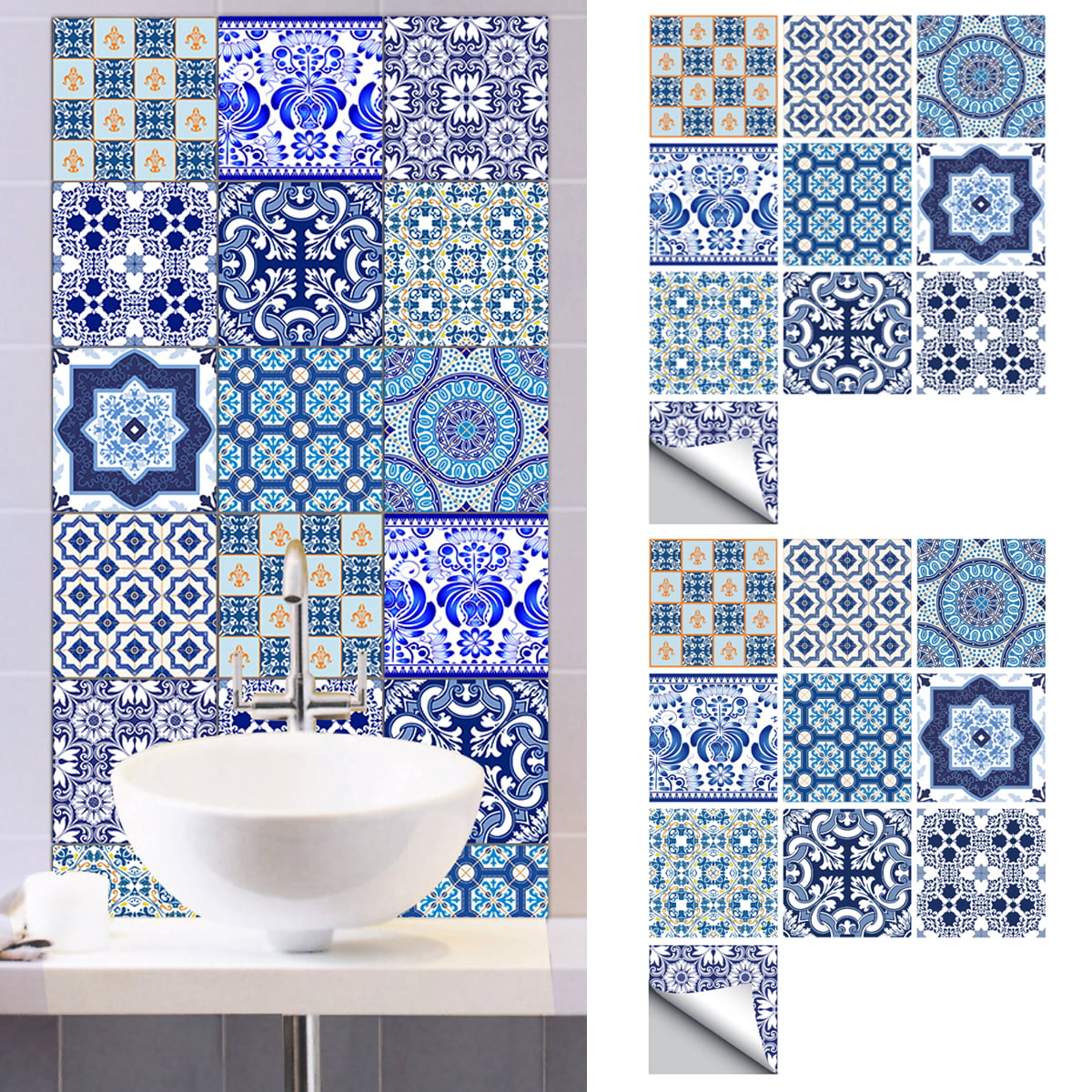 10x 10cm 20 Pcs Decorative Tile Stickers Set Self-Adhesive Wall Tile Stickers Waterproof Oil Proof Durable Removable Backsplash for Kitchen& Bathroom CRY002, 4x 4