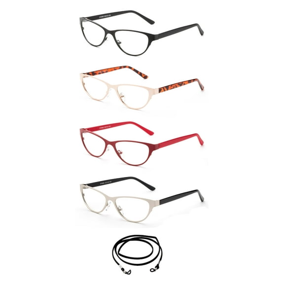 Newbee Fashion Staryle Slim Fit Cat Eye 1.50 Reading Glasses, 4 Pair