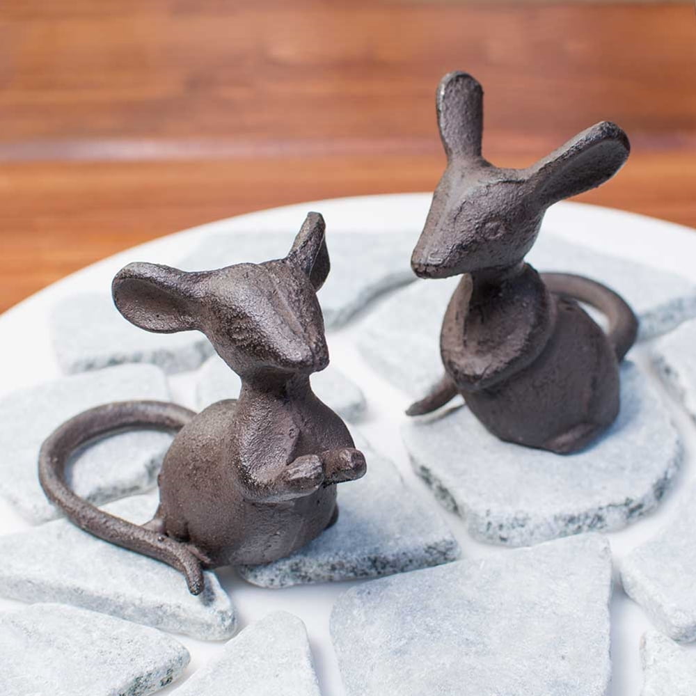 Wedding Decor Cast Iron Mice Rustic Figurines Brown Set of 2