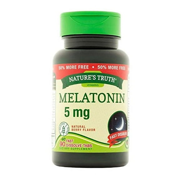 Natures Truth Melatonin 5 mg Fast Dissolve Tabs Sleep Aid, Natural Berry Flavor, 90 Ea, 3 Pack